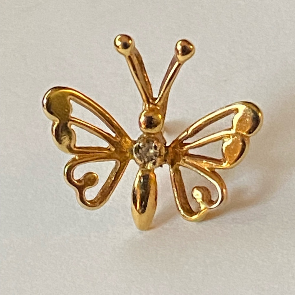 Vintage Sterling Silver Gold Plated Diamond Butterfly Pin Brooch